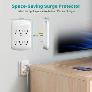 Multiprise murale 6 prises avec protection contre les surtensions, lot de 2, adaptateur multiprise 3 broches avec indicateur lumineux - Product Image 6