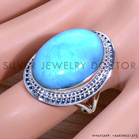 Bagues en argent sterling 925 de forme ovale avec pierre précieuse Larimar sertie en clos, meilleure qualité, faites à la main, naturelles, vente en gros pour femmes