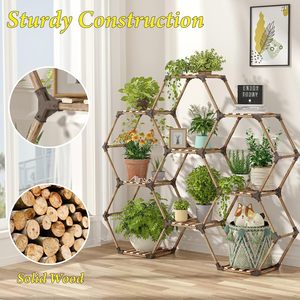 Support à <span class=keywords><strong>plantes</strong></span> hexagonal d'intérieur, <span class=keywords><strong>étagère</strong></span> à <span class=keywords><strong>plantes</strong></span> en bois d'<span class=keywords><strong>extérieur</strong></span>, support à <span class=keywords><strong>plantes</strong></span> en forme d'échelle pour 9 pots, support à <span class=keywords><strong>plantes</strong></span> transformable - Product Image 4