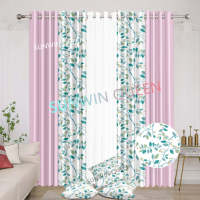 Rideau prêt-à-poser de luxe pour salon, design floral imprimé, à œillets, filtrant la lumière, 5/8 pièces, pour grandes portes et fenêtres