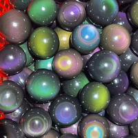 Sphère en Obsidienne Noire Naturelle Polie de 3,5-4 cm avec Éclat Arc-en-Ciel, Mini Boule de Pierre Fine en Cristal pour Décoration d'Intérieur
