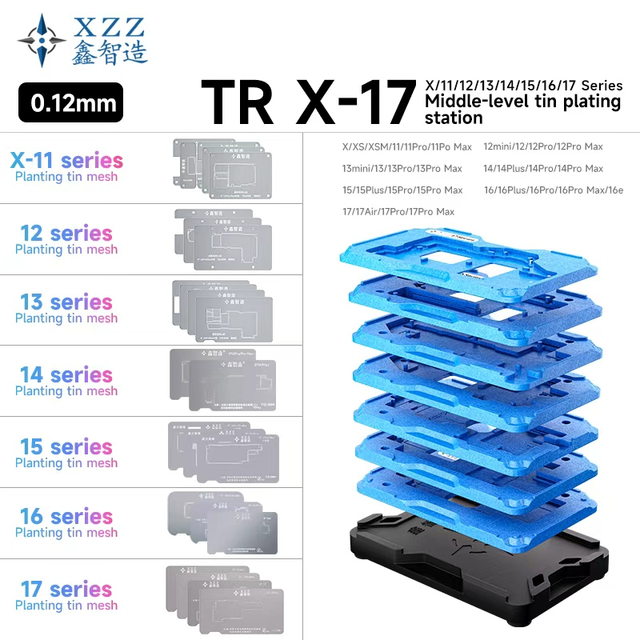 XZZ TR 26in1 BGA Repair Steel Mesh Middle Layer Tin Planting Magnetic Base for iPhone X-17 Mobile Phones Repair Kit