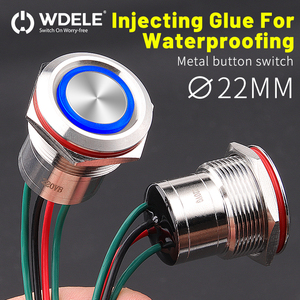 Interruptor de Botón Pulsador de Acero Inoxidable <span class=keywords><strong>WD</strong></span> de 16/19/22 mm, 15 A, 250 V, 1NO, IP67, Impermeable, con Anillo LED, Bloqueo/Instantáneo - Product Image 3