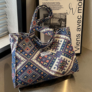 حقيبة كبيرة السعة بأسلوب عرقي، حقائب قماشية منسوجة يدويًا، حقيبة يد نسائية متعددة الألوان بحمالة كتف واحدة - Product Image 6