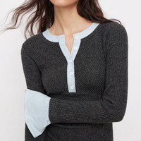 Robe midi grise côtelée Joydressing en gros, manches évasées contrastantes, taille froncée, style moulant, prix d'usine