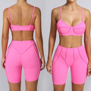 Aoyema vente en gros personnalisé à séchage rapide été course solide motif licou Sexy soutien-gorge short de vélo Stretch 2 pièces ensemble pour vêtements de sport - Product Image 1