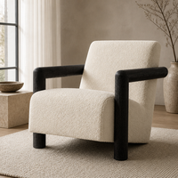Fauteuil d'appoint Boucle, fauteuil moderne rembourré, canapé simple avec structure en bois noir pour salon, chambre à coucher, coin lecture
