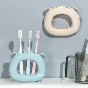 Support mural créatif en plastique à ventouse pour brosses à dents, 3 emplacements, sans perçage, avec crochets pour salle de bain - Product Image 4