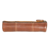 Étui à crayons en cuir véritable artisanal vintage en cuir de vache avec fermeture à glissière longue pour l'école et le bureau