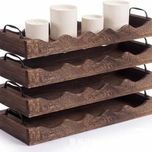 Wooden fan-shaped wooden tray, long and narrow, for farmhouse decoration, candle tray, <b>bar</b> <b>shelf</b> with handle. - Product Image 5