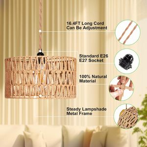 Bobai Vente en gros de lampes suspendues tissées <span class=keywords><strong>Lampe</strong></span> <span class=keywords><strong>suspendue</strong></span> en rotin Lampes suspendues à brancher sur cordon Luminaire suspendu à brancher sur une <span class=keywords><strong>prise</strong></span> <span class=keywords><strong>murale</strong></span> - Product Image 2