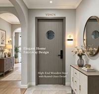 Porte intérieure moderne en bois gris avec verre rond décoratif pour la rénovation de la maison