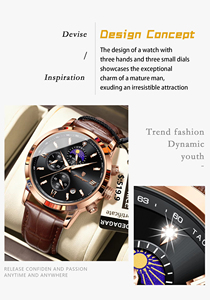 Poedagar 882 sang trọng thể thao thạch anh Đồng hồ cho nam giới không thấm nước da đồng hồ đeo tay với sáng ngày Chronograph mặt trăng giai đoạn - Product Image 5