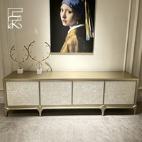 Meuble TV de luxe léger américain en bois massif avec incrustation nacre, finition or champagne, pour villa, salon, hôtel