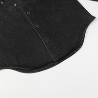 Motif étoile rétro américain robuste avec strass et décoration en croix. Nouvelle veste en jean décontractée et délavée style High Street.