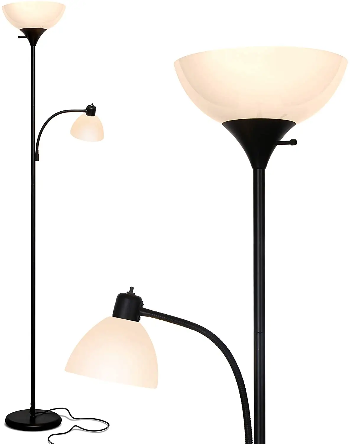 Adjustable Black Floor Lamp with Side Reading Light Modern Standing corner Lamp for Living Room Office