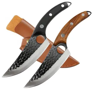 سكين كبير طاهٍ للجزار 6 بوصات مزود بيد من الخشب الصلب سكين مزيف يدوي الصنع للمطبخ والتخييم والذبح