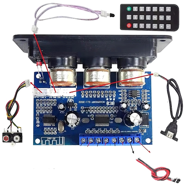 BT 5.0 Power Amplifier Audio Board 2.1 Subwoofer Speaker Sound Amplifier 2x25W+50W With Panel
