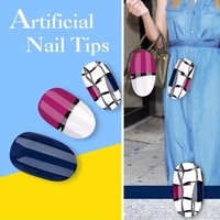 EA Fashion Faux ongles en ABS style français effet verre brisé avec colle pour les doigts, 24 pièces, pré-conçus, couvrance totale