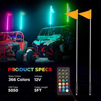 Lumières LED clignotantes de 4 pieds, fouets lumineux transparents avec télécommande, antennes RGB dansantes, mât de drapeau
