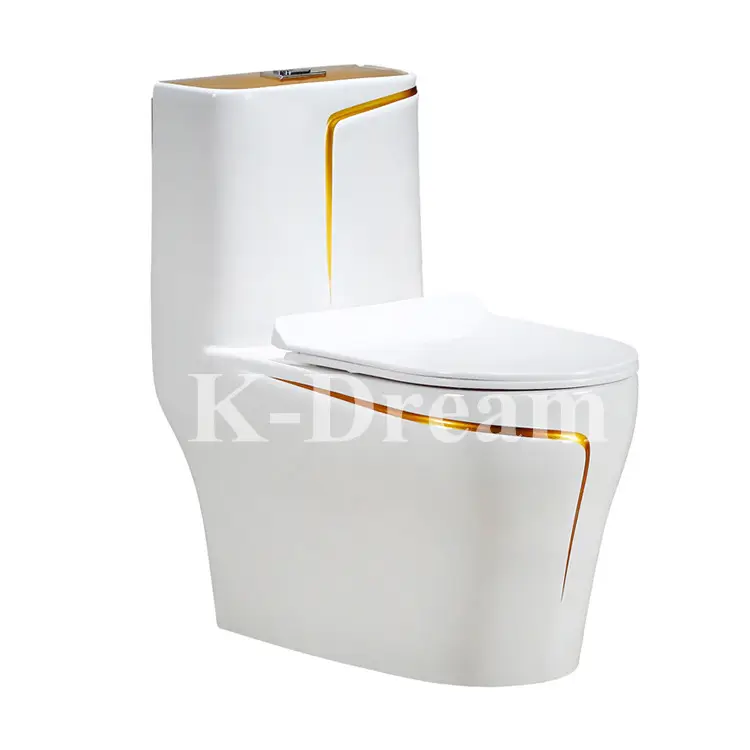 KD-18CTA Banheiro moderno de hotel, banheiro independente, banheiro dourado, luxuoso, incrível, de cerâmica, armário de peça única, desenho dourado