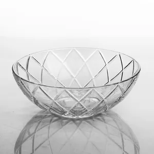 大水晶沙拉清脚玻璃碗水果，大透明沙拉上碗，圆形透明大尺寸水果碗
