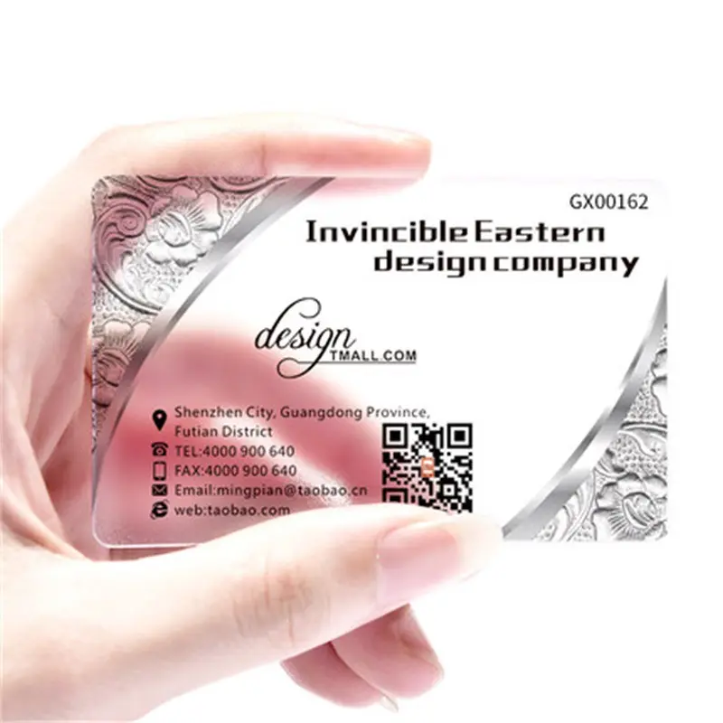 Impression personnalisée de cartes de visite de luxe en plastique PVC transparent avec logo de l'entreprise