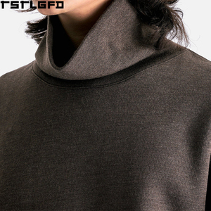 Sweat-shirt d'hiver brodé à col montant pour femme, marron foncé, coupe oversize, col cheminée, pull en maille streetwear - Product Image 5
