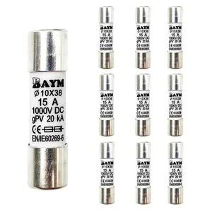 BAYM 15A RTS Cartridge Ceramic in-Line Fuse DC 1000V 10x38mm gPV Fast Blow Replacement High Division Ability Solar PV Combiner