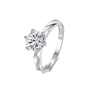 Bague en argent sterling S925 plaqué <span class=keywords><strong>platine</strong></span> avec moissanite taille brillant 1 carat sertie à griffes, forme géométrique, design créatif pour femme - Product Image 5