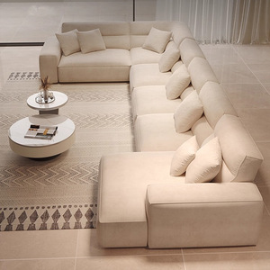 Canapé carré en tissu de style italien minimaliste, en tissu givré, à dossier haut confortable, pour salon - Product Image 4