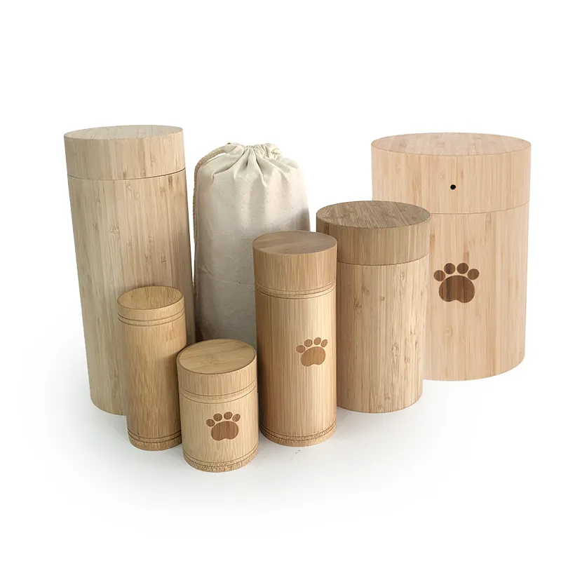 Urna biodegradable ecológica de bambú para mascotas, urna de cremación de cenizas, urna de perro y gato, tubo de dispersión de cenizas de aquamation, venta al por mayor