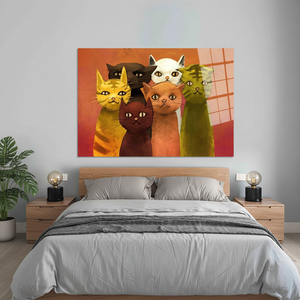 Impression personnalisée de six chats : Art mural sur toile pour les amoureux des chats, ART SUR VERRE TÉRMÉTRAL - Product Image 3