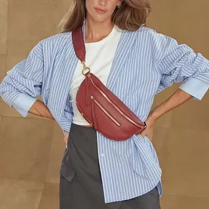 Cuir PU rouge minimaliste épaule sac à main ceinture sac banane sac à bandoulière femmes