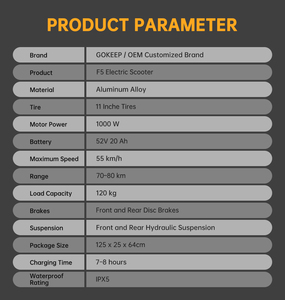 Gokeep สกูตเตอร์ไฟฟ้าระบบ F5 1000W ระบบกันสะเทือนเต็มรูปแบบดิจิตอลอัจฉริยะเซ็นเซอร์20Ah แบตเตอรี่ลิเธียมพับได้ - Product Image 6