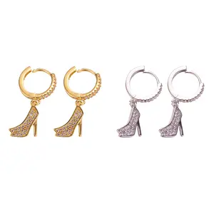 Trendy High Heel Design Earrings with Full Diamond Set 18K Gold-Plated Copper Cubic Zirconia Pendant for Women Wedding Gifts