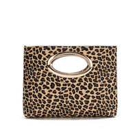 Pochette imprimé léopard avec anse métallique surdimensionnée, sac de soirée pour femme, sac à main esthétique vintage, approvisionnement direct usine OEM