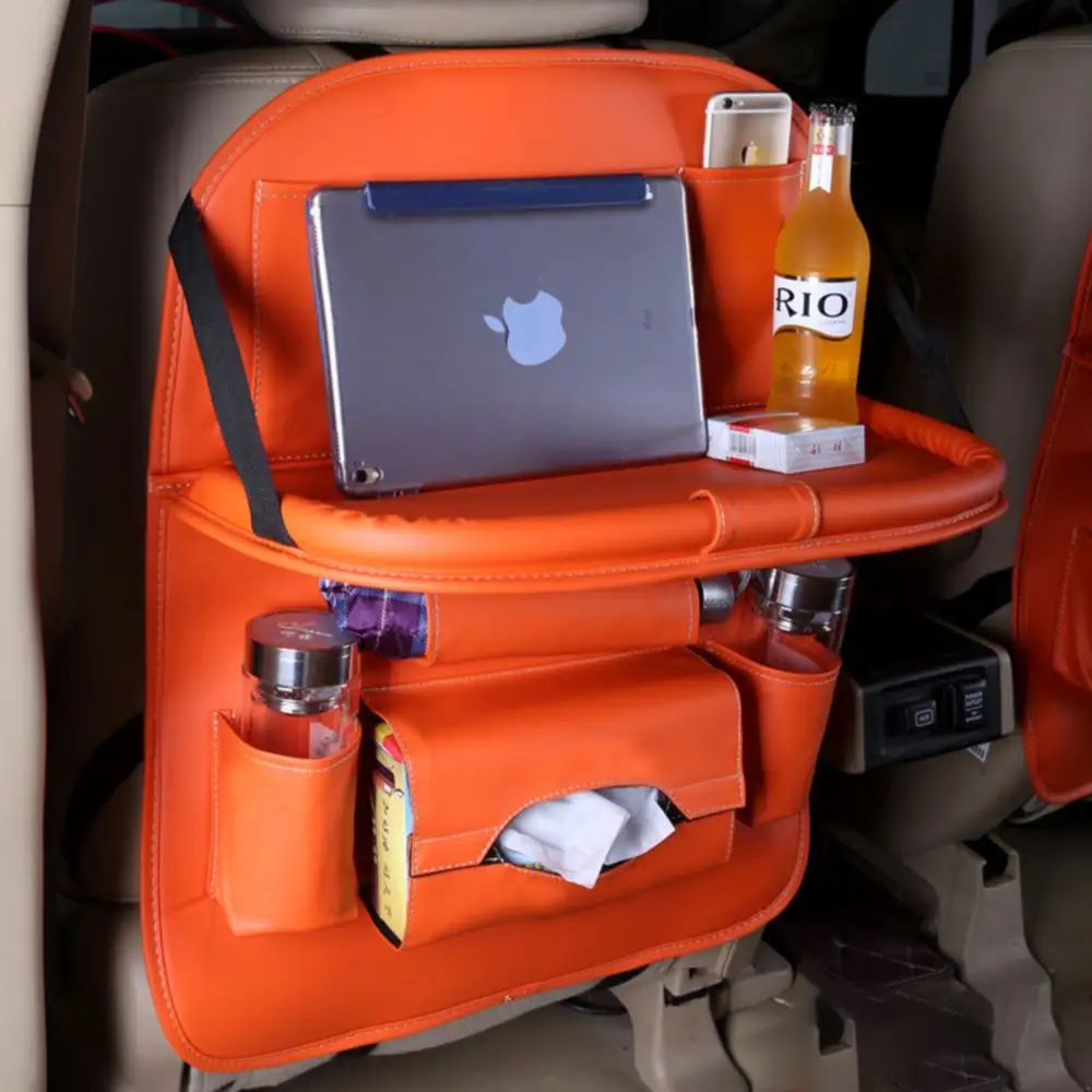 2019 Multi-function כפול שכבה עבה עור רכב מושב אחורי מתקפל שולחן מארגן אחסון תיק לרכב עור חזרה שולחן