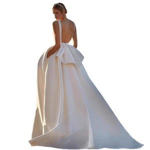 Vestido de Novia, Vestido de Novia Blanco sin Espalda, Satén Simple, Tela de Encaje para Vestido de Novia - Product Image 5