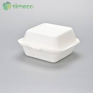 Boîte à hamburger en bagasse 100 % biodégradable, contenant alimentaire jetable, sans PFAS, avec couvercle, marque <span class=keywords><strong>Timeco</strong></span> - Product Image 4