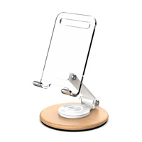 Support de téléphone de bureau en bois de hêtre acrylique, rotatif à 360 degrés, pliable, antidérapant, hauteur réglable, universel pour les appels vidéo