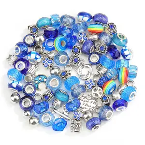 100pcs/set acrylic resin alloy rainbow patch macroporous bead set beautiful girl jewelry beads and charms kids set