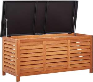 Boîte <span class=keywords><strong>de</strong></span> <span class=keywords><strong>jardin</strong></span> solide en bois d'<span class=keywords><strong>eucalyptus</strong></span> pour jouets/coussins/tampons/accessoires/outils <span class=keywords><strong>de</strong></span> piscine, banc <span class=keywords><strong>de</strong></span> <span class=keywords><strong>jardin</strong></span>, <span class=keywords><strong>coffre</strong></span> <span class=keywords><strong>de</strong></span> coussin, 117x50x55 cm - Product Image 1