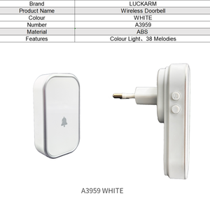 <span class=keywords><strong>Timbre</strong></span> de puerta inalámbrico blanco LUCLKARM, botón pulsador <span class=keywords><strong>con</strong></span> pilas y kit de receptor de enchufe, volumen ajustable LED colorido - Product Image 3