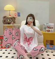 Conjunto de Pijama de 3 Piezas de Manga Corta con Dibujos Animados para Mujer, Talla Única, Ropa de Dormir con Dibujos Animados para Primavera, Verano y Otoño