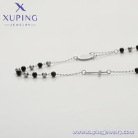 Collier pendentif croix religieuse perlée noir et argenté XUPING T001306088 – Chaîne tendance pour femme, idéal pour les soirées décontractées