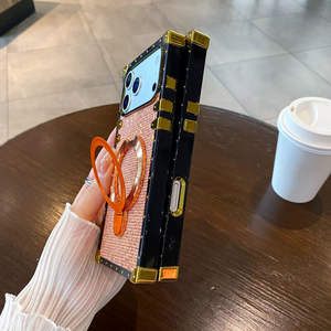 Nouvelle <span class=keywords><strong>coque</strong></span> de téléphone magnétique scintillante en TPU avec support pour <span class=keywords><strong>iPhone</strong></span> 17 Air 16 Pro Max, support carré, dos électroplaqué - Product Image 5