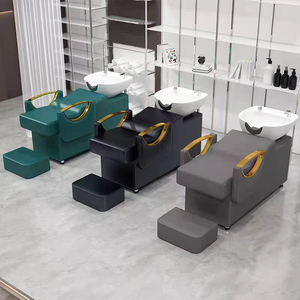 High-end hair washing <b>bed</b> for hair salons ceramic basin with semi-reclining water jet function stainless steel handrails beauty - Product Image 1