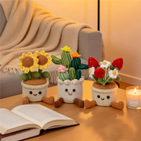 Pot de fleurs au crochet fait main avec jolies jambes, motif tournesol, cactus et fraise, idéal comme souvenir ou décoration de table de chambre