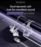 YH44 Yesido Earphone In-ear desain ergonomis, headphone berkabel Tipe C dinamis ganda